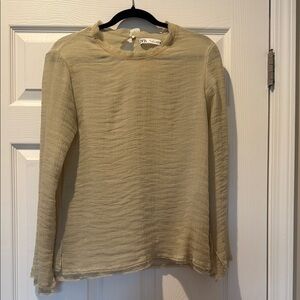 Zara Textured Long Sleeve Top in Beige